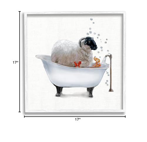 Image of 'Fluffy County Goat in Bathtub Soap Bubbles'| Framed Giclee Art | Stupell Industries | White, 17 x 17 Inches, Easy to Hang and Sturdy, Made in USA, by Donna Brooks
