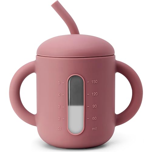Image of SAMiGO Silicone Sippy Cup, Baby Straw Cup for 6 12 18 Months, Sippy Cup with Straw for Toddlers 1-3 Years, Baby Water Cup for Drinking and Training, 6 oz