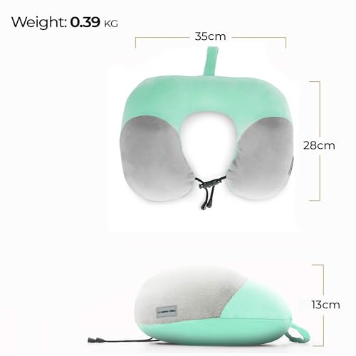 Image of Nasher Miles 100% Pure Memory Foam Travel Neck Pillow, 360 Stable Neck Support with Snap-on Button (Teal and Grey)