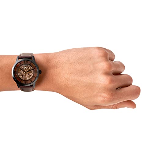 Fossil Men's Townsman Automatic Stainless Steel And Leather Three-Hand Skeleton Watch, Color: Black, Cognac (Model: Me3098) #TOP7