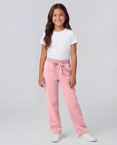 Image of Real Essentials 3 Pack: Girls' Fleece Open Bottom Soft Athletic Performance Casual Sweatpants(Ages 7-16)