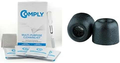 Comply Multi-Purpose Earbud Cleaning Kit Bundle with 500 Core Series, Replacement Earbud Tips with TechDefender, Superior Noise Isolation, Secure Fit, Black, Small (3 Pairs)