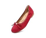 MUMUWU Women's Comfortable Ballet Flats Round Toe Flat Shoes for Women Bow Dressy Flats Shoes with Arch Support Insole（Rose Red 8）
