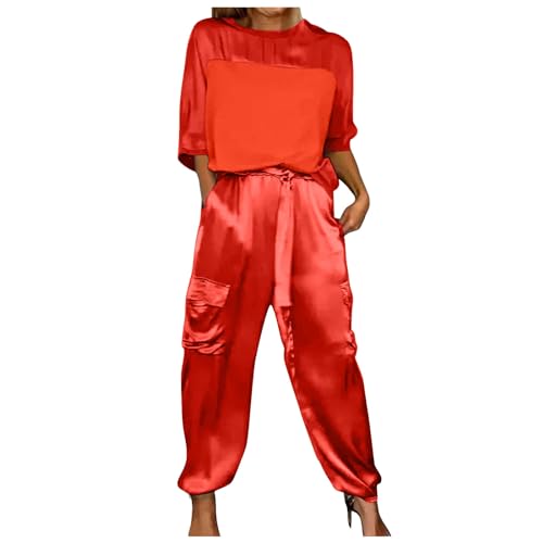 Ensemble en satin chic pour femme : ensemble pantalon de sport élégant avec lacets de serrage