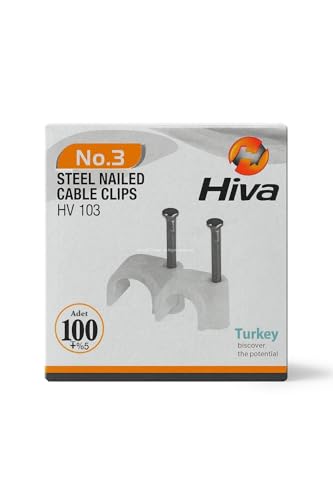 Proalet Hiva Çelik Çivili Kroşe, Kablo Klipsi, Dayanıklı, Plastik, Beyaz, Pratik, Kablo Sabitleme Aparatı, Elektrik, Tesisat Düzenleme İçin, Çivi Klips Seti, 100 Adet (No:3)