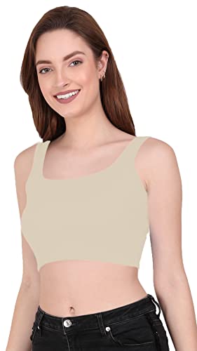 Image of THE BLAZZE 1044 Women's Cotton Basics Sexy Solid Square Neck Slim Sleeveless Saree Readymade Saree Bra Blouse Crop Top T-Shirt for Women