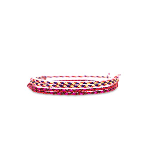 Made by Nami Conjunto de 2 Tobilleras Surferas Mujer y Hombre - Tobillera Fina Estilo Boho Hippie - Accesorios Festivales y Playa - Hechos a Mano - Resistente al Agua y Ajustable (Rojo y multicolor)