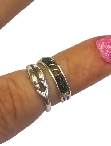 Miniatura 3 de set of 2 sterling silver 9.25 Toe Hand or Body Ring. Adjustable. Made In mexico. Handmade - Dolphin black stones