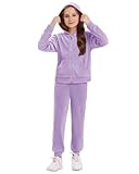Stelle Girls Velour Tracksuits 2 Piece Sweatsuit Outfit with Pockets Zip Up Hoodie & Jogger Sweatpants Athletic Clothing Sets(Lilac,XXL)