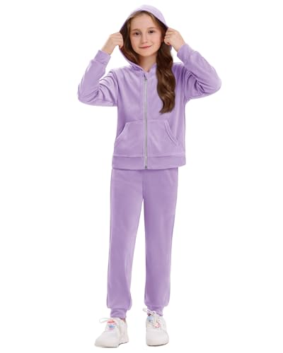 Stelle Girls Velour Tracksuits 2 Piece Sweatsuit Outfit Zip Up Hoodie and Jogger Sweatpants Athletic Clothing Sets