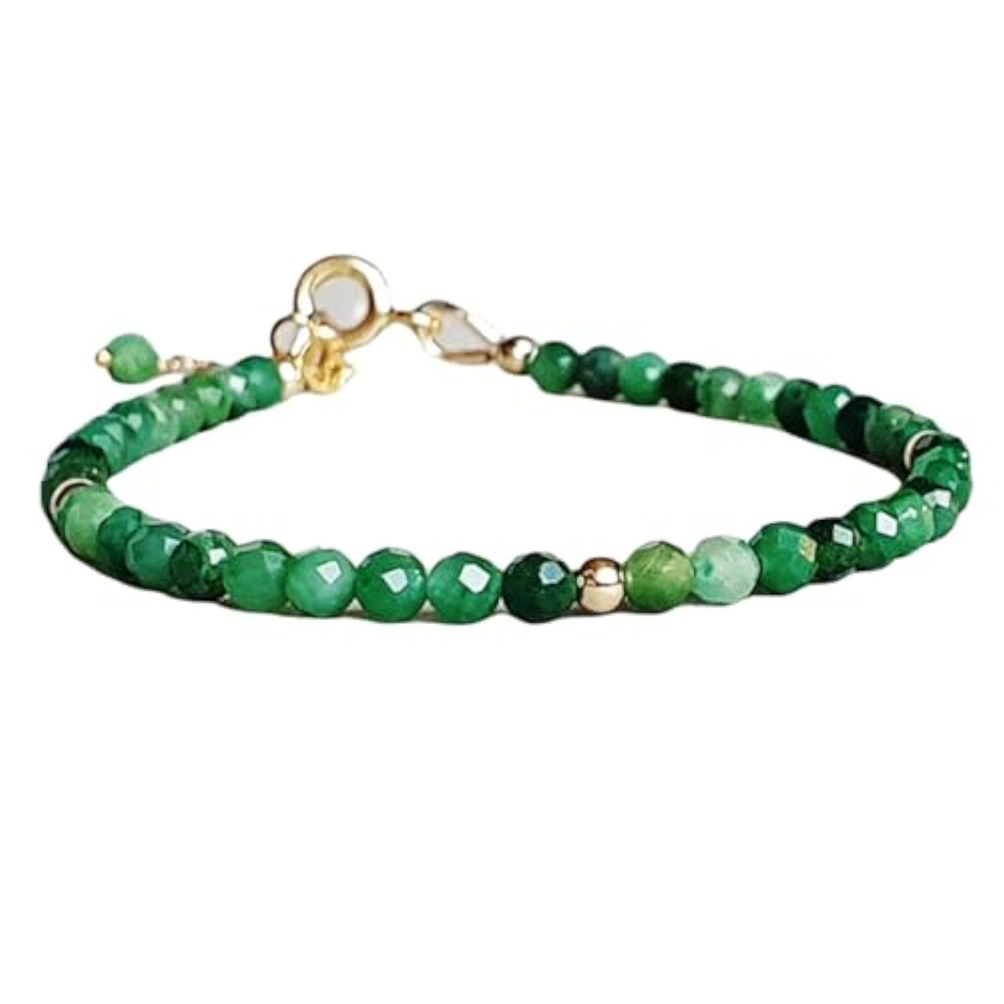 Green Jade Round Beaded Bracelet, Adjustable 7 Inch