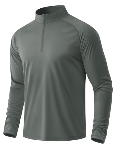 MAGCOMSEN Men's Long Sleeve Shirts Running Gym Sports T Shirt 1/4 Zip Sun Protection UPF 50+ Tops Summer Rash Guard Shirts,Dark Grey,2XL