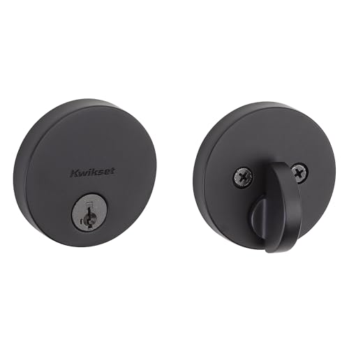 Kwikset Uptown Deadbolt Lock, Matte Black Round Exterior Keyed Front Entry Door, Pick Resistant SmartKey Rekey Security, Single Cylinder Dead Bolt, with Microban Protection