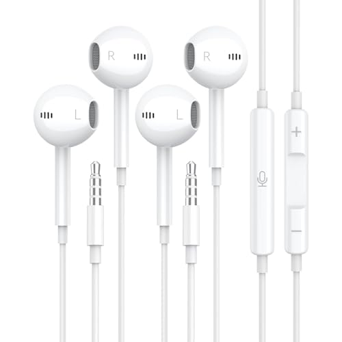 WOEFNAB 2 Packs Wired Headphones Earbuds with Microphone, in-Ear Earphones Volume Control Headphones with Mic Compatible with iPhone/iPad/Android/Laptop/Computer and Other 3.5mm Jack Devices