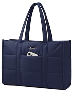 LOVEVOOK Handtas Dames Groot, Puffer Laptoptas Shopper Tas Werktas Aktentas, Tote Bag Women Handbag Lerarentas Schooltas Schoudertas voor Uni Business School, donkerblauw, 15,6 Zoll