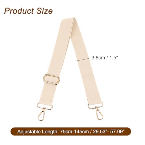 Image of uxcell Wide Shoulder Strap, 3.8cm Adjustable Purse Strap Replacement Crossbody Strap for Shoulder Bag Handbag, Beige, Light Gold Pull Core Buckle