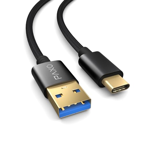 PAXO Cavo USB C 1m, 10 Gbit/s (1,25 GByte/s), USB 3.2 Gen2 (3.0, 3.1), cavo di ricarica e cavo dati USB tipo C, nero