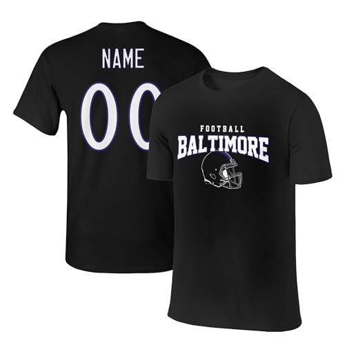 Tuwittut Baltimore Custom Football T-Shirt Black, Personalized Name & Number, Printed in USA Ship Next Day, Gift for Men & Women