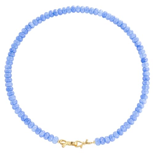 NLIEO Aquamarine Beaded Choker Necklace for Women 14K Gold Bow Birthstone Beads Chokers