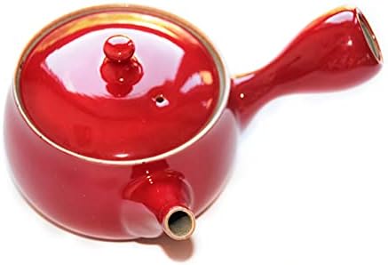 Tetera japonesa de cerámica kyusu con filtro extraíble e interior  esmaltado, rojo bicolor - AKAI SEN