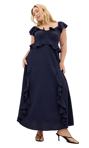 City Chic Plus Size Dress - Fee Frill Maxi, 16 Navy