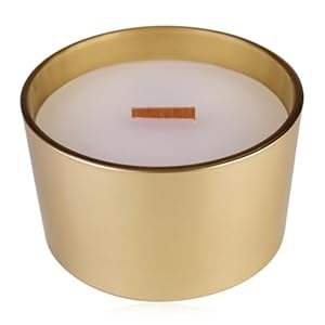 Vela perfumada Accentra en vidrio redondo con mecha de madera, vela decorativa Navidad, aroma Vainilla, color oro