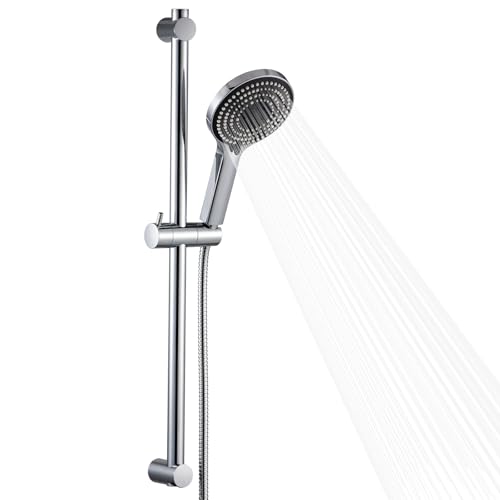 OFFO Shower Slide Bar Combo, Adjustable 70cm Slide Bar with 6-Mode High Pressure Handheld Shower Head and 1.5 Stainless Steel Hose, Screw Wall Mounted, Chrome by OFFO - Used condition - CA$49.83