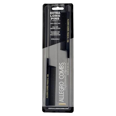 Allegro Combs LX #4630 - Set of 2 Coarse Teeth Pintail Combs, Stainless Steel Pins 1 Set (Black) Cover