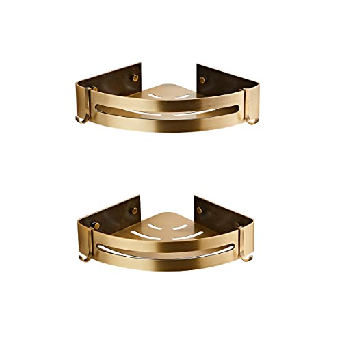 Bathroom Corner Shelves Shampoo Holder 2 Packed Shower Corner Caddy Adhesive Or Drilling Antique Brass Color #TOP3