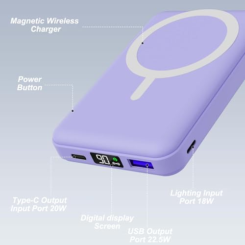 Image of AOGUERBE Magnetic Power Bank, 10000mAh Wireless Portable Charger with Stand | 22.5W PD Fast Charging for Magsafe Battery pack, LED Display, Travel Essential Magnetic Phone Charger for iPhone 17-12 Series