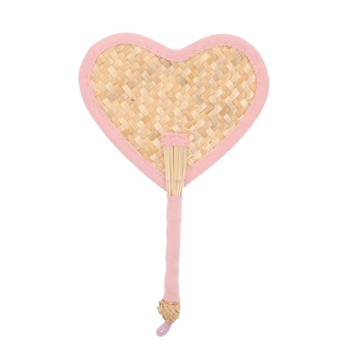 TOYANDONA Handmade Wheat Straw Heart Shape Fan Small Cartoon Hand Fan for Palm-leaf Mini for Indoor Outdoor Play and Party Decoration