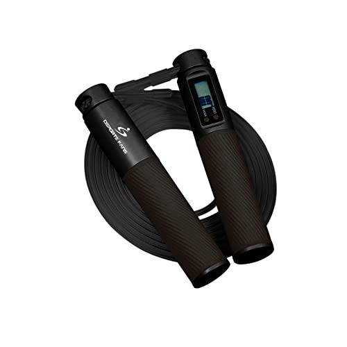 DEPORTE FANS Cuerda para Saltar, Comba para Salta contador,Cuerda de Salto Ajustable (Mango Negro+ Cuerda Negra) Cover