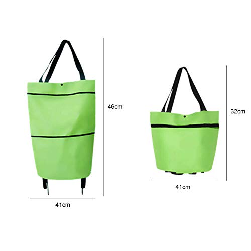 Einkaufstrolley mit 2 Rädern, zusammenklappbar, tragbar, mit Griff, Grün, Einheitsgröße – Bild 3