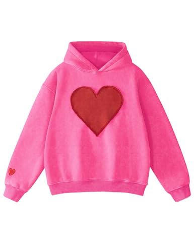 FAIABLE Hoodies for Women Heart Patch Couples Hoodies Sweatshirts Heavyweight Heart Hoodie 2026 Valentines Day hoodies Women Pink-M