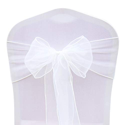 BITFLY 100pcs Rubans en Organza Housse de Chaise nœuds Rubans nœuds de Mariage décoration de Ceremonie Fête Anniversaire 18 x 275cm 30Colours(Blanc) Cover