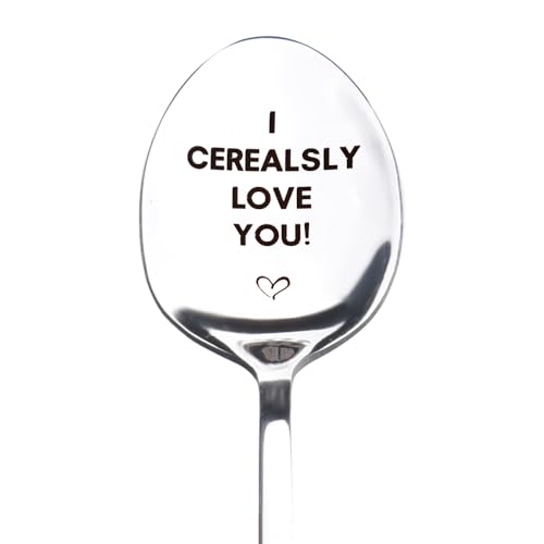 Couples Spoon Gift for Girlfriend Boyfriend Birthday Christmas Gifts for Husband Wife Wedding Anniversary Presents for Men Women Fiance Fiancee Wedding Gifts I Cerealsly Love You Cereal Spoon