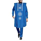 Afrilisco African Mens Clothing Sets Traditional African Agbada Robe Suits 3 Piece Set Dashiki Outfits Fashion African Attires