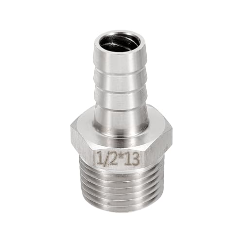 Image of sourcing map Stainless Steel Barbed Fitting 1/2" NPT Male to 1/2" Hose ID for Home Brew Pipe Fitting Direct Thread Tower Connector Durable Construction