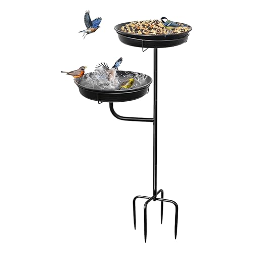 Bains d'oiseaux | Plateau d'alimentation sur pied en métal – Bain d'oiseaux avec piquet, pour jardin, cour, terrasse, pavillon, pelouse, décoration d'intérieur, paysage, papa, maman