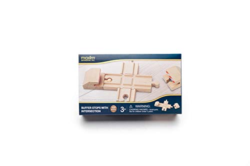 Maxim Enterprise, Inc. Intersection With Buffer Stops - Accessory For Wooden Toy Train Track, 2 Red And White Striped Buffers With Intersection For Figure 8. All Hardwood Compatible With Major Brands #TOP4