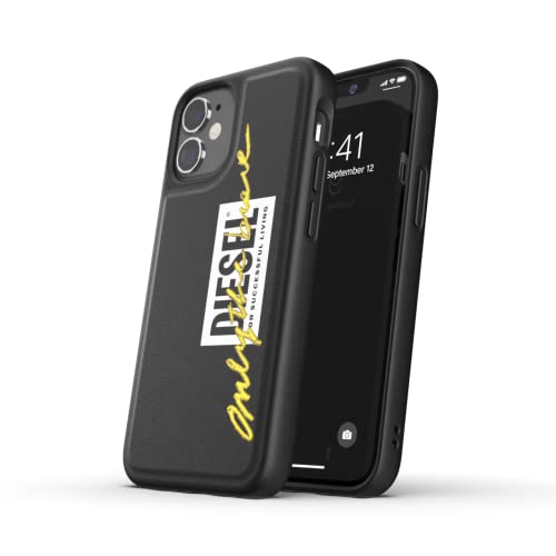 DIESEL Coque de Protection conçue pour iPhone 12 Mini 5.4, cœur moulé, résistant aux Chocs, Protection Anti-Chute avec Bords rainurés, Noir/Citron Vert.