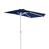 Nexos Sonnenschirm Blau halbrund Ø 2,70 x 1,40m Wandschirm Balkon-Schirm mit Kurbel Polyester...