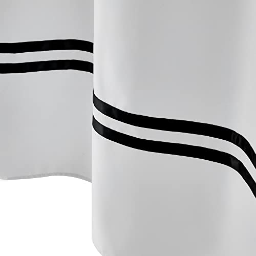River Dream Fabric Shower Curtain With Snap In Liner,Satin Accent Black Stripe,No Hooks Needed,Sheer Window,Magnets,Chrome Split Rings,71Wx74H,White #TOP4