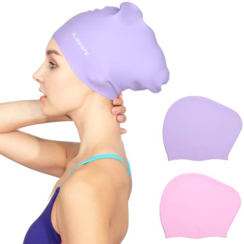 Keary Silicone Swim Cap for Long Hair (2-Pack)