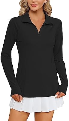 LOMON Women's Long Sleeve 1/4 Zip Workout Top – Quick-Dry UV Sun Protection UPF50+ Hiking Shirt (Bla...