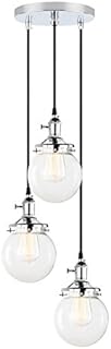 PathsOn Industrial Modern Vintage Loft Bar Edison Ceiling Pendant Lights Fitting Switched Chandelier Glass Globe 3 Lights Hanging Light Fixture for Island Living Room Dining Room Bedroom (Chrome)