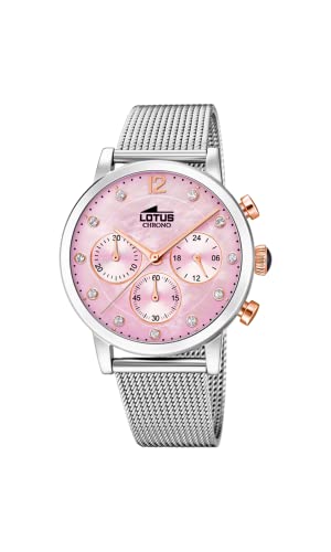 Montre chronographe Lotus pour femme étanche 5 ATM avec cadran argenté précis