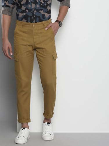 Image of The Indian Garage Co Men Slim Fit Solid Mid-Rise Cargos