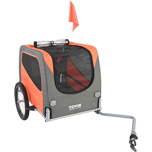 VEVOR Dog Bike Trailer, Supports up to 66 lbs, Pet Cart Bicycle Carrier, Easy Folding Frame with Quick Release Wheels, Universal Bicycle Coupler, Reflectors, Flag, Collapsible to Store, Orange/Gray by VEVOR - Image 9