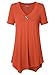 Amrto T-Shirt Damen V-Ausschnitt Tunika Tops Knöpfe Bluse Kurzarm Asymmetrisch Shirts Sommer Oberteile, Orange L